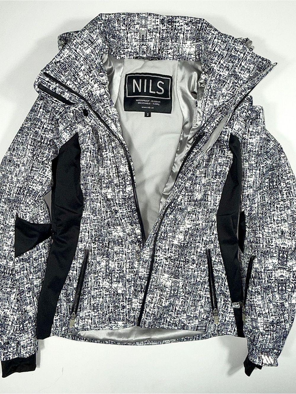 NILS Women's Black & White Patterned Ski Jacket with Contrast Panels